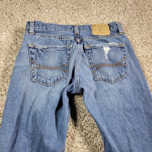 Hollister Jeans Mens 29x30 Straight Dark Wash Denim Button Fly Down Distressed - Picture 6 of 7
